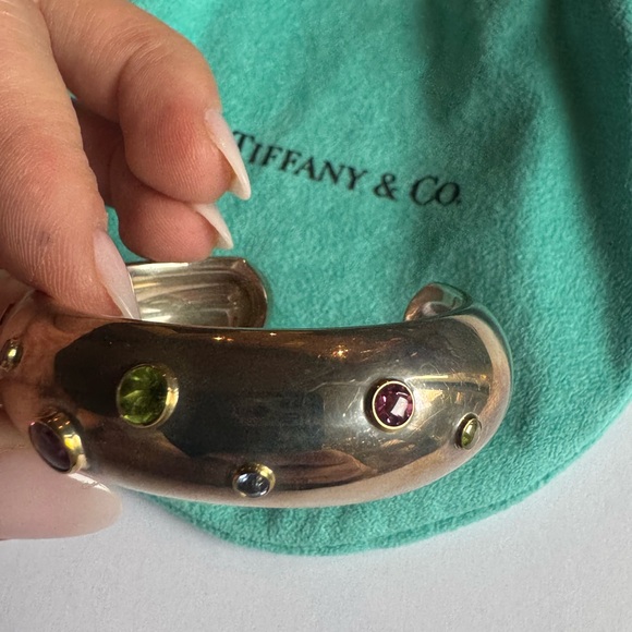 Tiffany & Co Silver 18K Gold Tourmaline Peridot Etoile Sapphire Cuff Bracelet - Picture 3 of 16